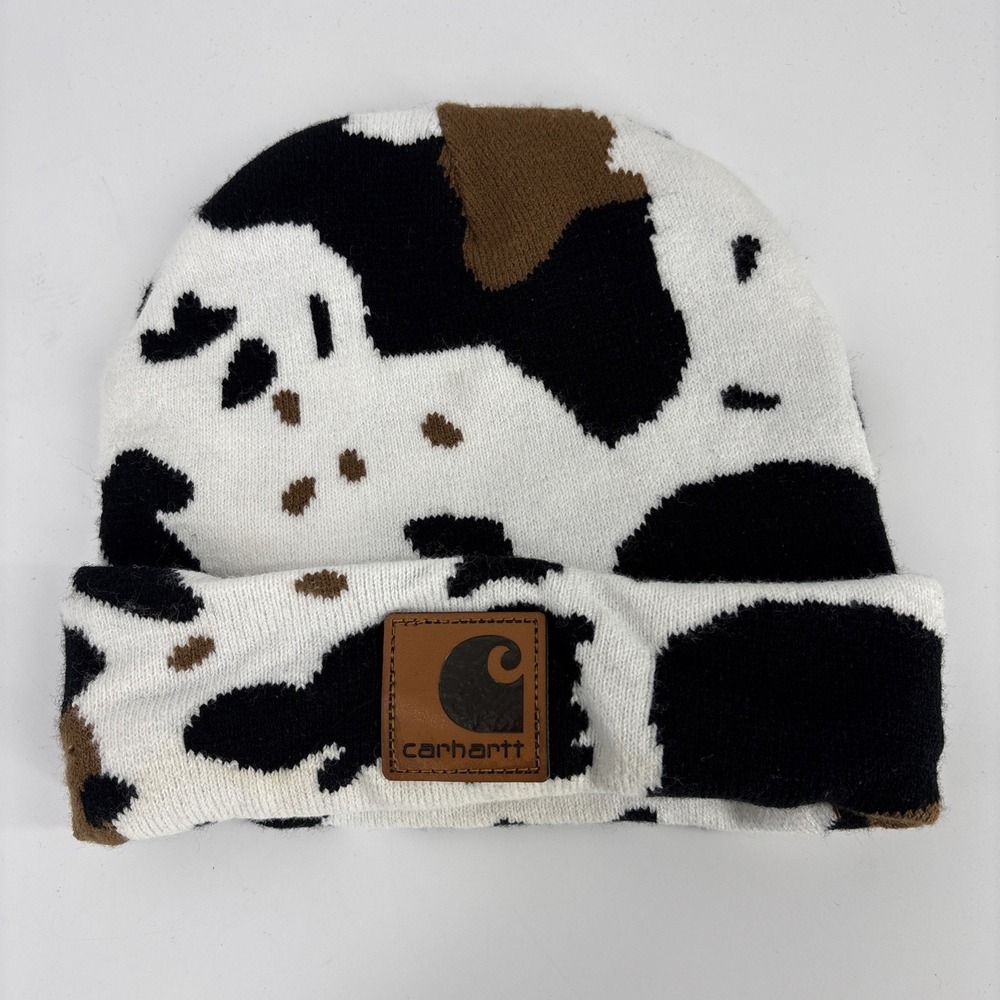 Carhartt Beanie Adult One Size Black Cow 39 Logo & Patch Knit Hat